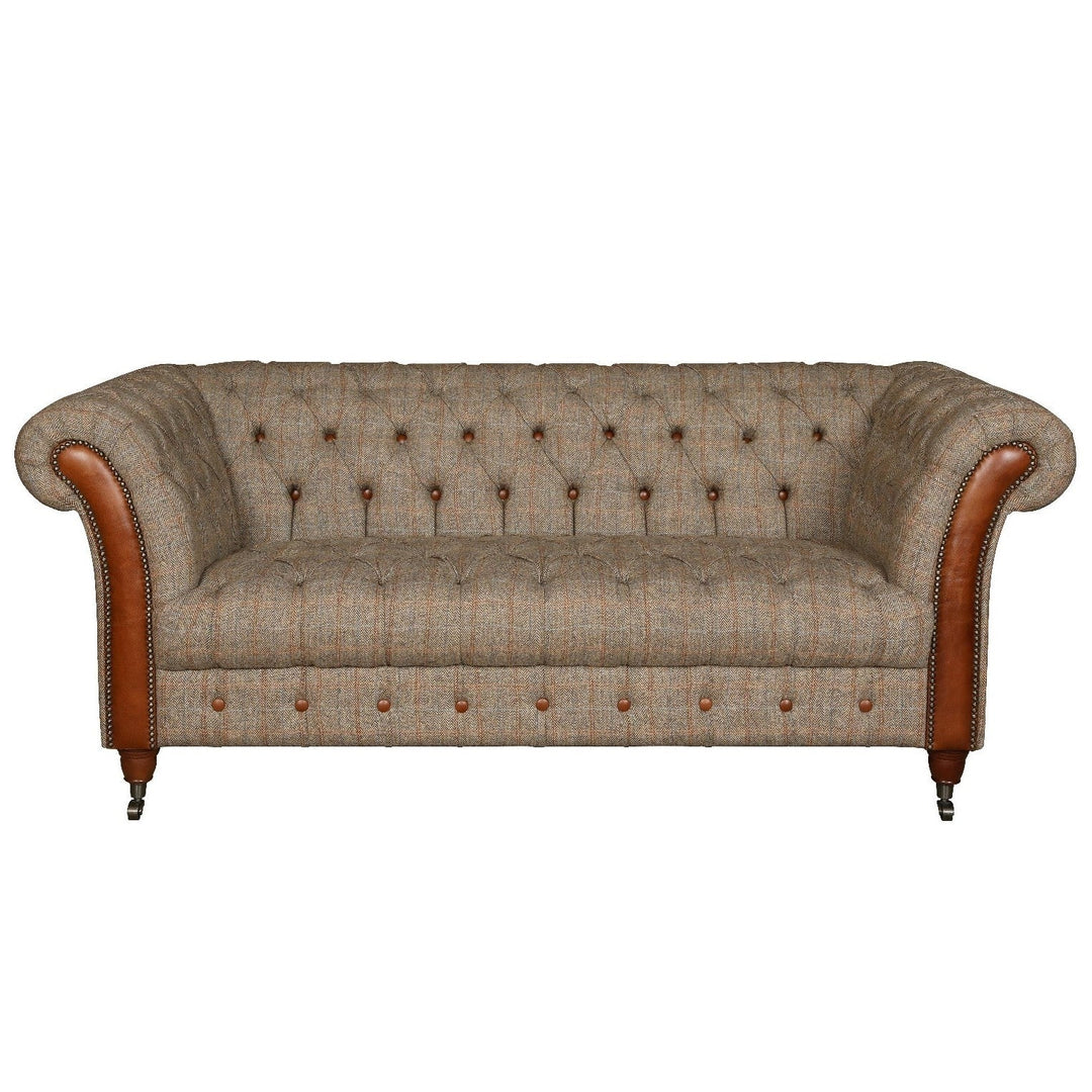 Westminster Buttoned Harris Tweed & Vintage Leather Chesterfield Sofa & Chair Collection - The Furniture Mega Store 