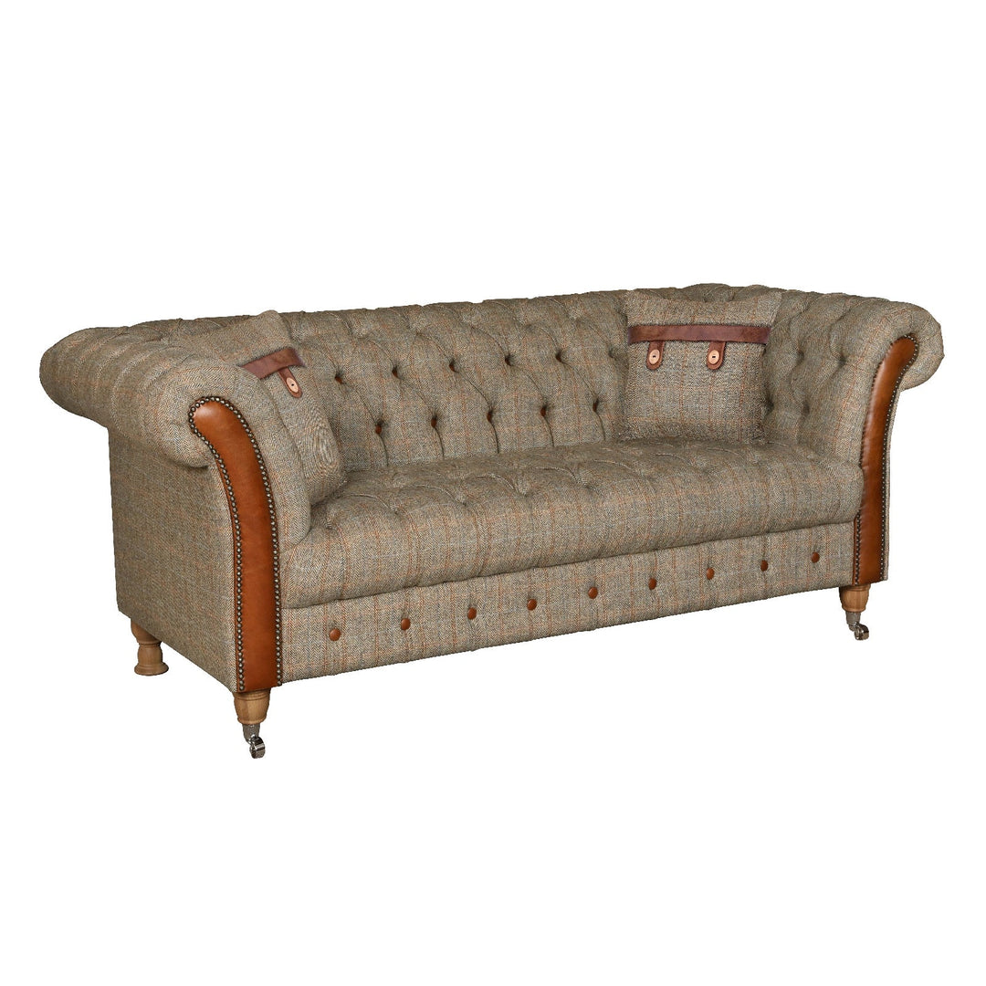 Westminster Buttoned Harris Tweed & Vintage Leather Chesterfield Sofa & Chair Collection - The Furniture Mega Store 