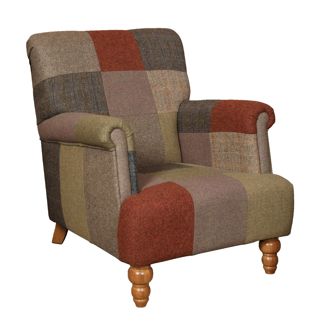 Burford Harris Tweed Harlequin Patchwork Armchair - The Furniture Mega Store 