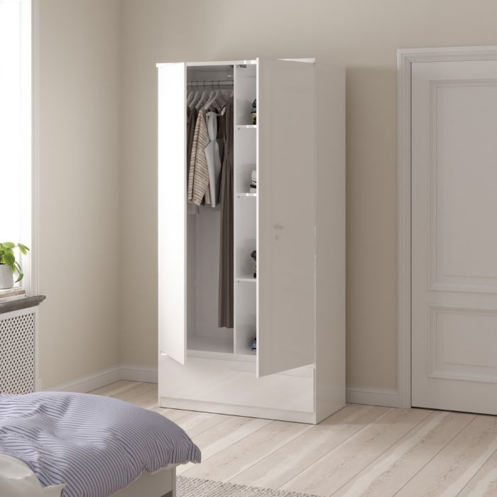 Naiah Wardrobe 2 doors + 1 drawer White High Gloss