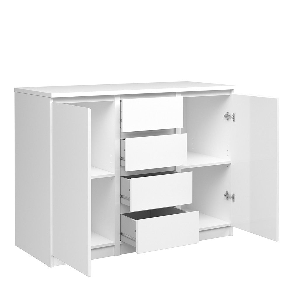 Naiah Sideboard 4 Drawers 2 Doors in White High Gloss - The Furniture Mega Store 