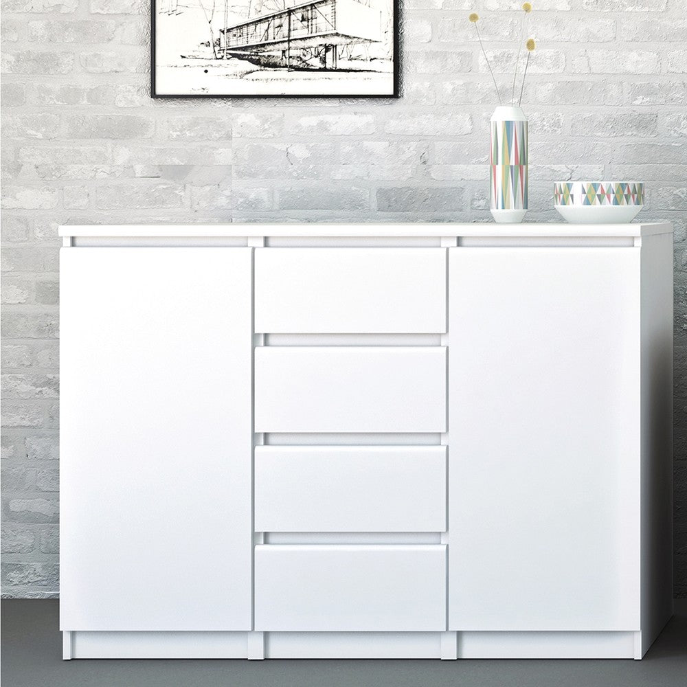 Naiah Sideboard 4 Drawers 2 Doors in White High Gloss - The Furniture Mega Store 