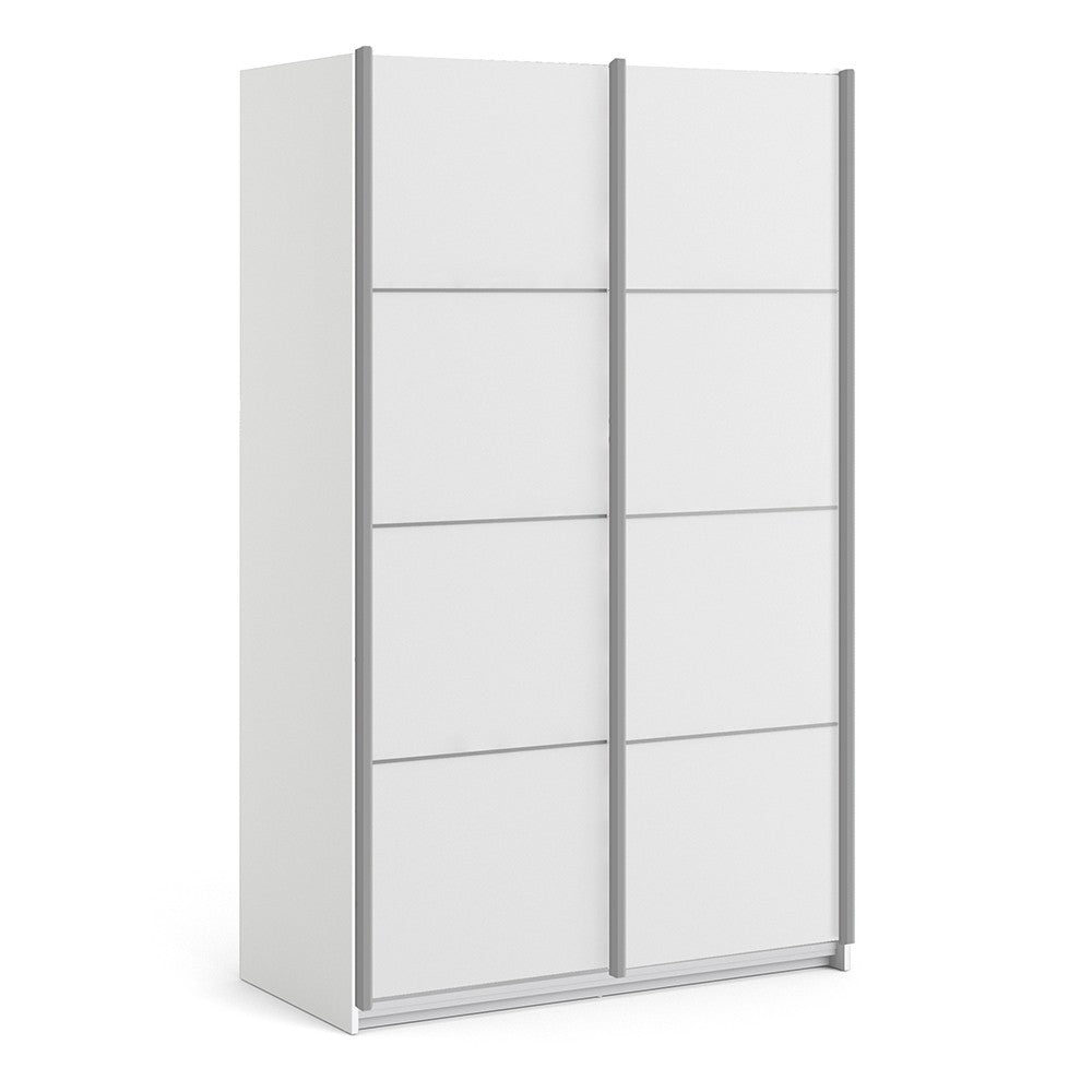 Verona Sliding Wardrobe 120cm in White with White Doors & 2 Shelves - The Furniture Mega Store 