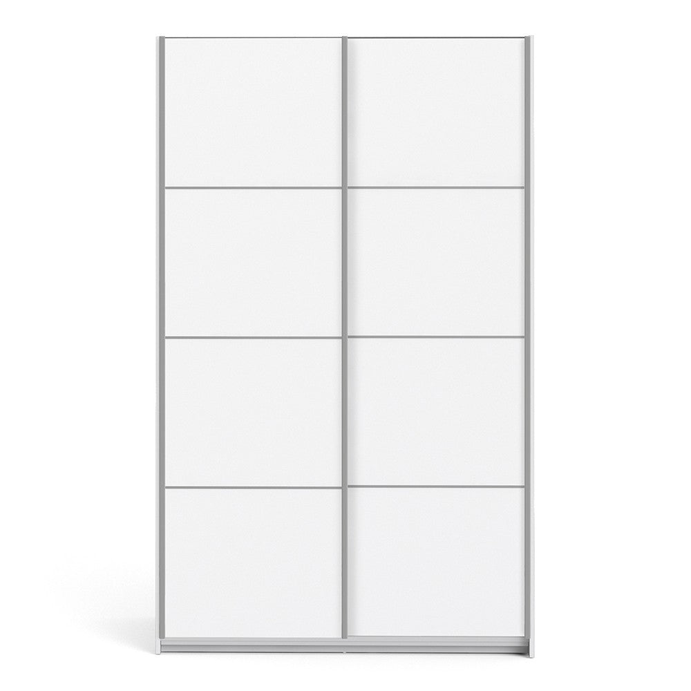 Verona Sliding Wardrobe 120cm in White with White Doors & 2 Shelves - The Furniture Mega Store 