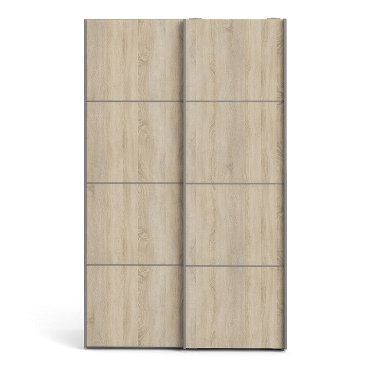 Verona Sliding Wardrobe 120cm in White with Oak Doors with 2 Shelves - The Furniture Mega Store 