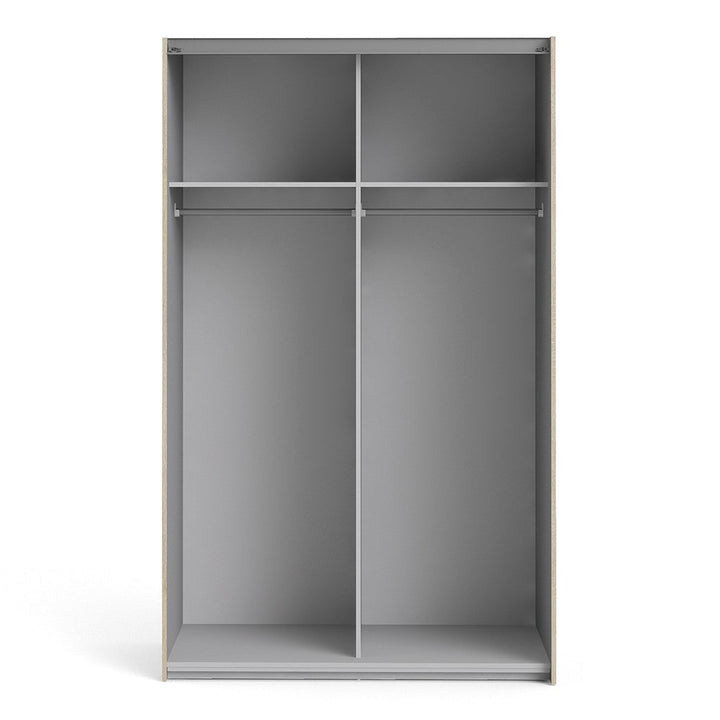 Verona Sliding Wardrobe 120cm in Oak with White Doors with 2 Shelves - The Furniture Mega Store 