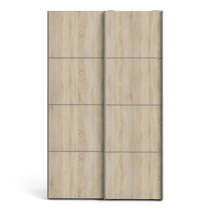 Verona Sliding Wardrobe 120cm in Oak with Oak Doors with 2 Shelves - The Furniture Mega Store 