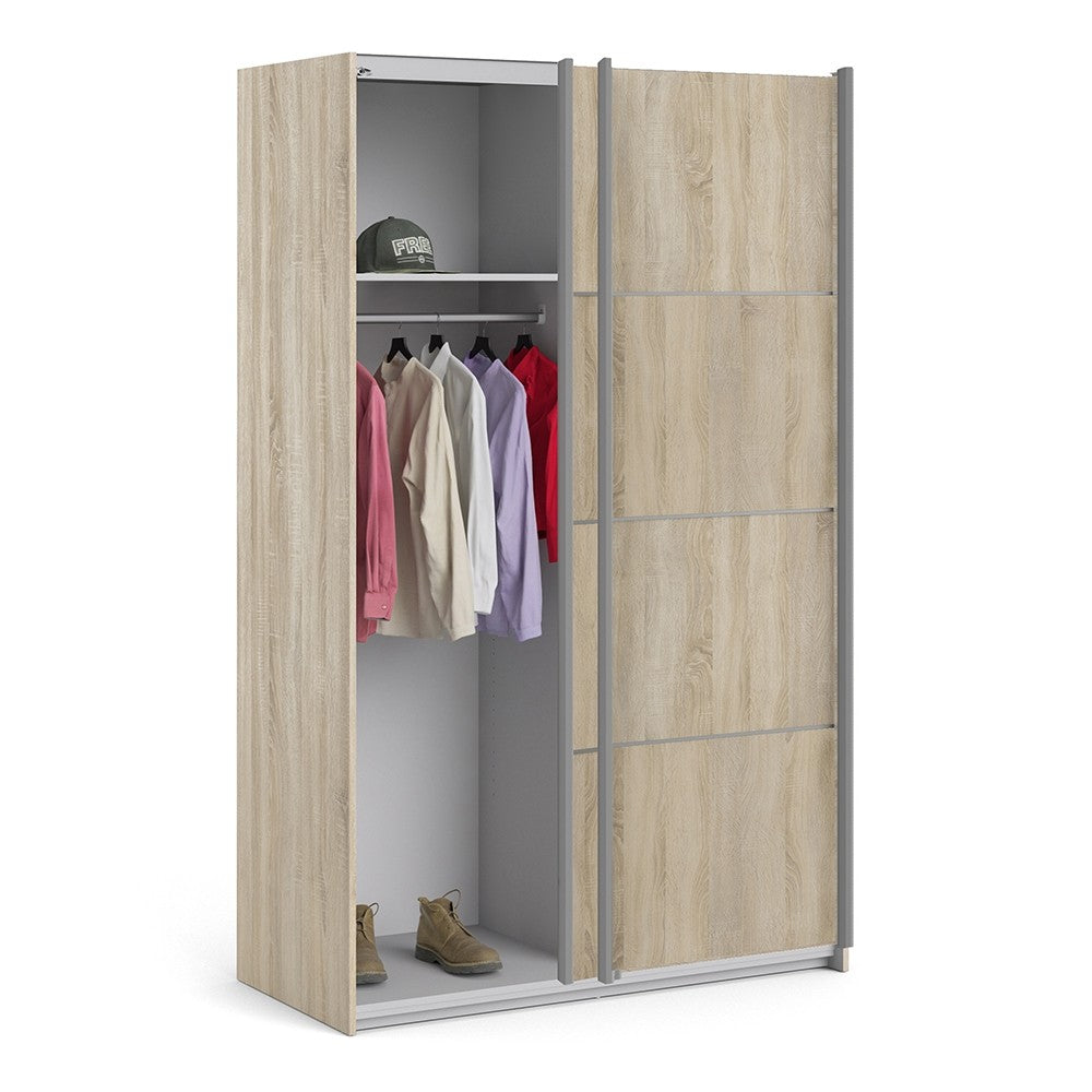 Verona Sliding Wardrobe 120cm in Oak with Oak Doors with 2 Shelves - The Furniture Mega Store 