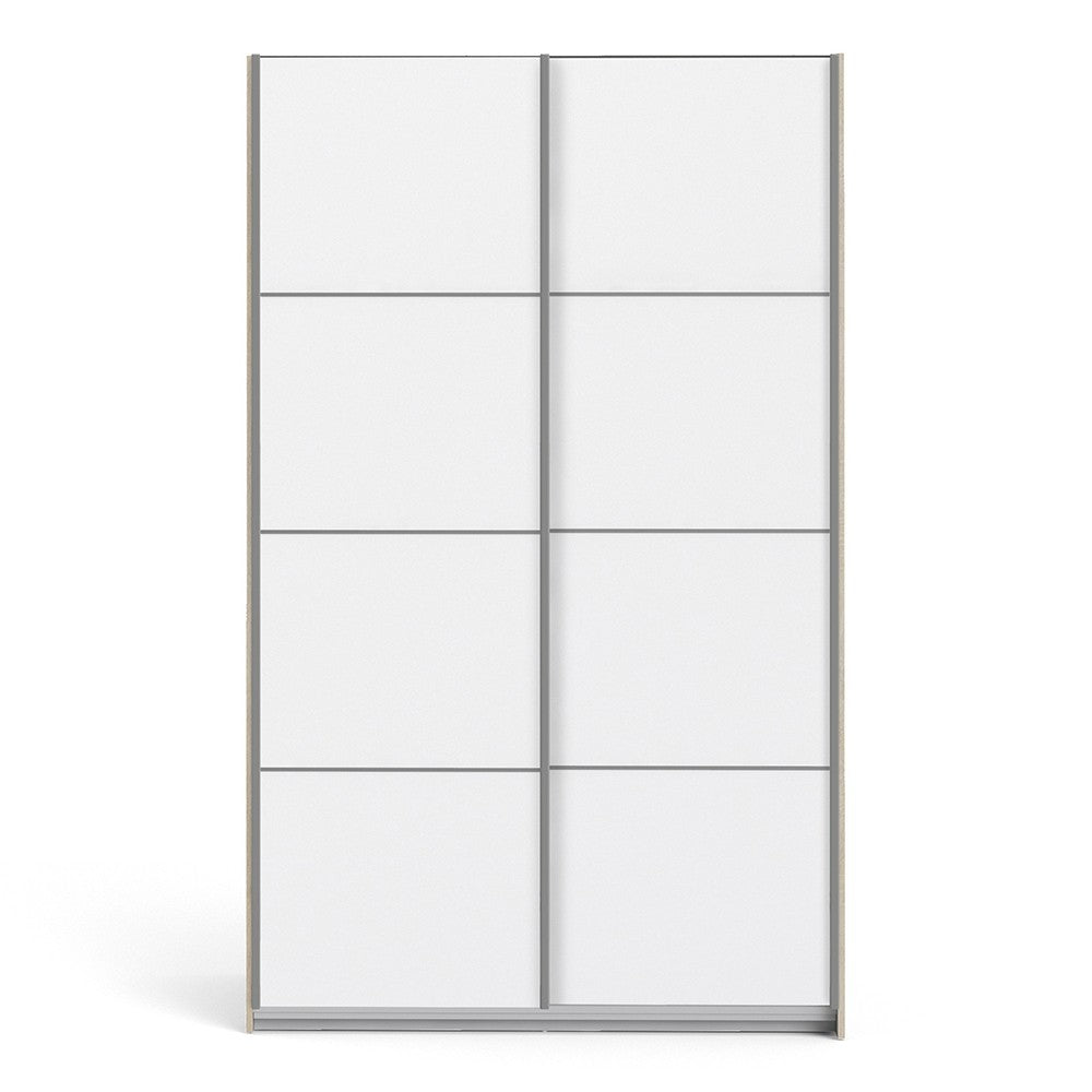 Verona Sliding Wardrobe 120cm in Truffle Oak with White Doors with 2 Shelves - The Furniture Mega Store 