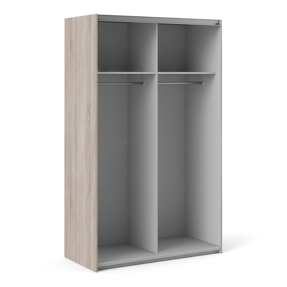 Verona Sliding Wardrobe 120cm in Truffle Oak with White Doors with 2 Shelves - The Furniture Mega Store 