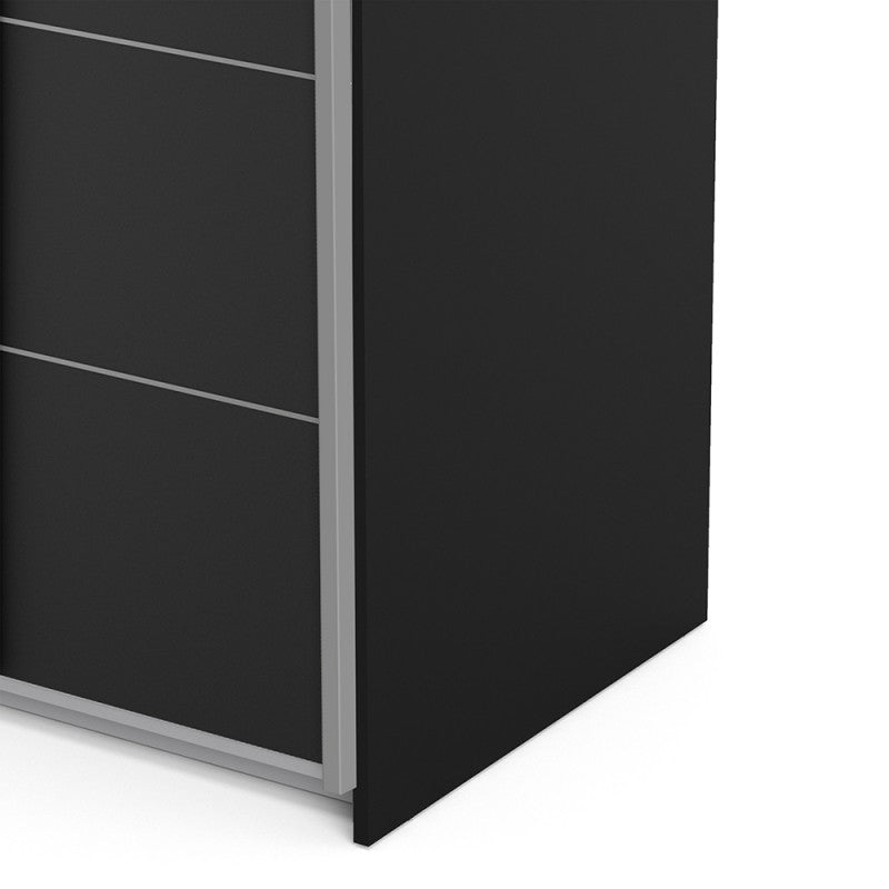 Verona Sliding Wardrobe 120cm in Black Matt with Black Matt Doors & 5 Shelves - The Furniture Mega Store 