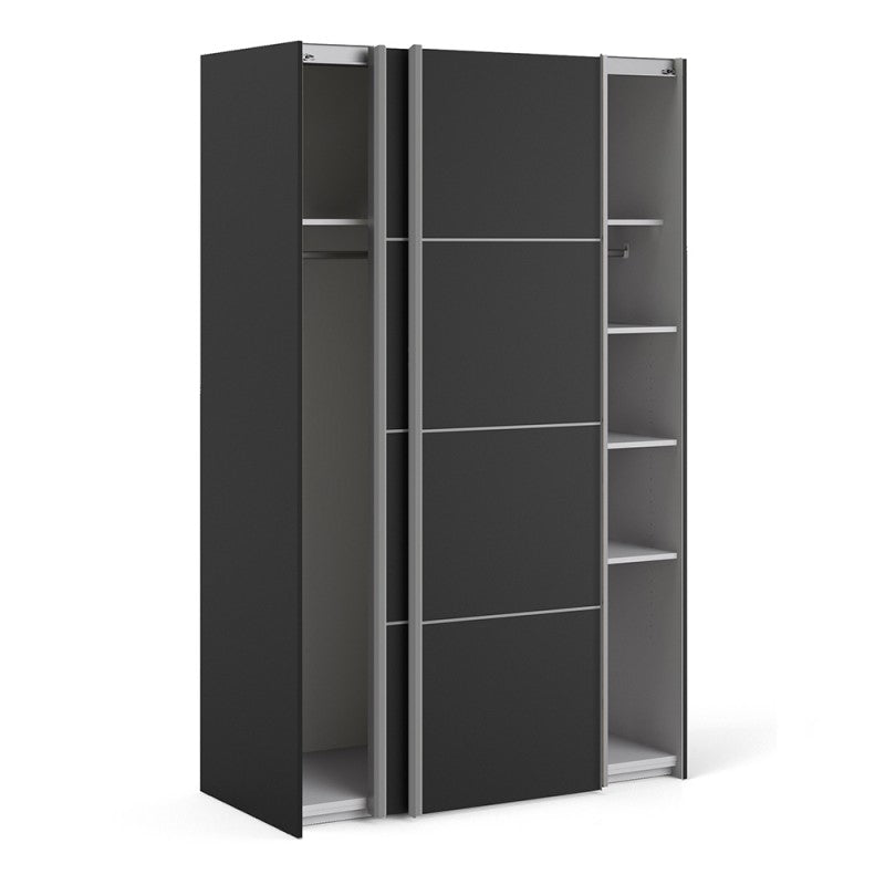 Verona Sliding Wardrobe 120cm in Black Matt with Black Matt Doors & 5 Shelves - The Furniture Mega Store 