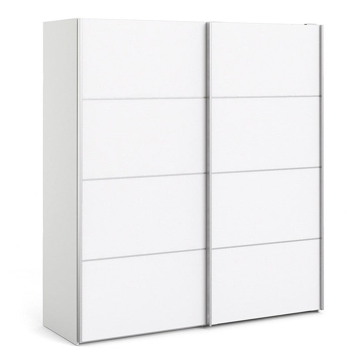 Verona Sliding Wardrobe 180cm in White with White Doors with 2 Shelves - The Furniture Mega Store 