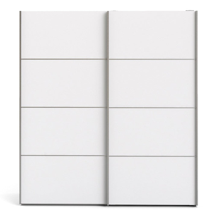 Verona Sliding Wardrobe 180cm in White with White Doors with 2 Shelves - The Furniture Mega Store 