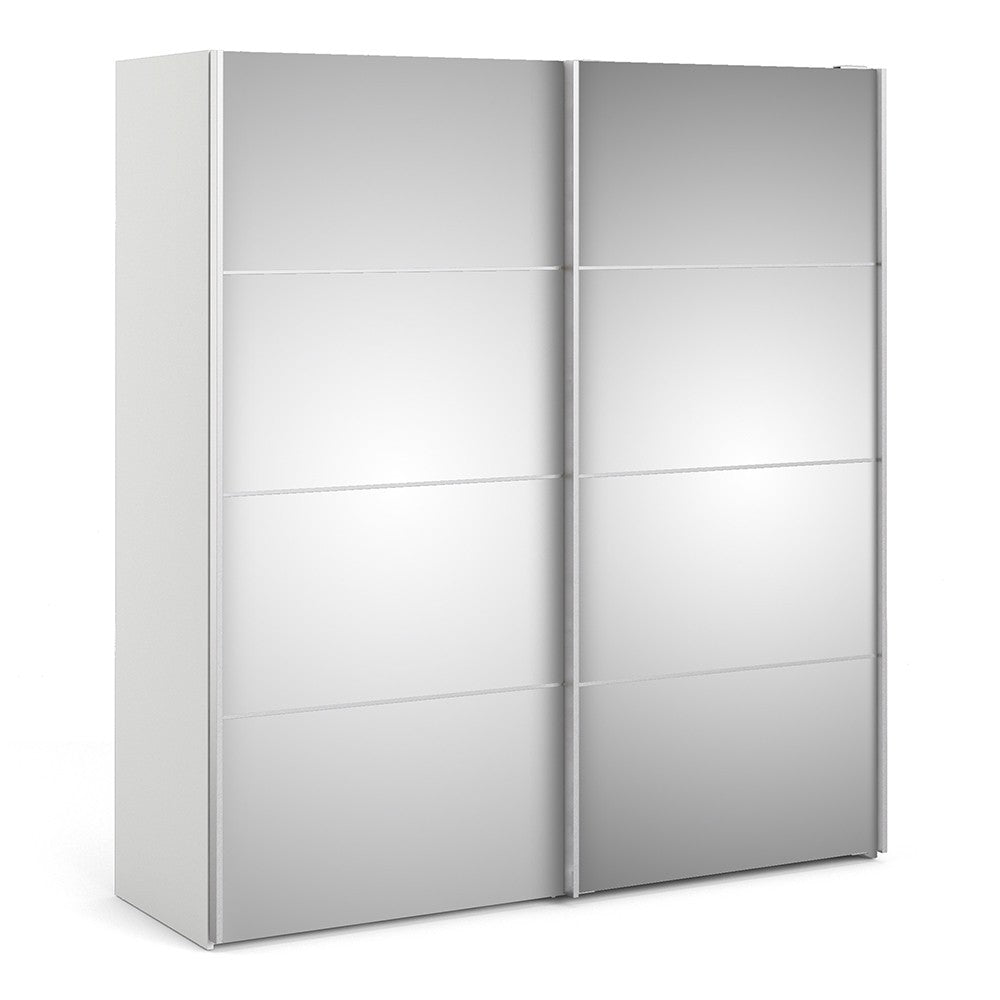 Verona Sliding Wardrobe 180cm in White with Mirror Doors with 2 Shelves - The Furniture Mega Store 