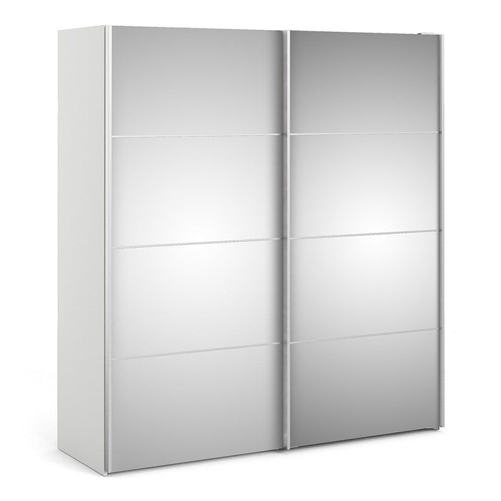 Verona Sliding Wardrobe 180cm in White with Mirror Doors with 2 Shelves - The Furniture Mega Store 