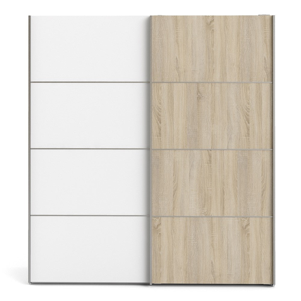 Verona Sliding Wardrobe 180cm in White with White and Oak doors with 2 Shelves - The Furniture Mega Store 