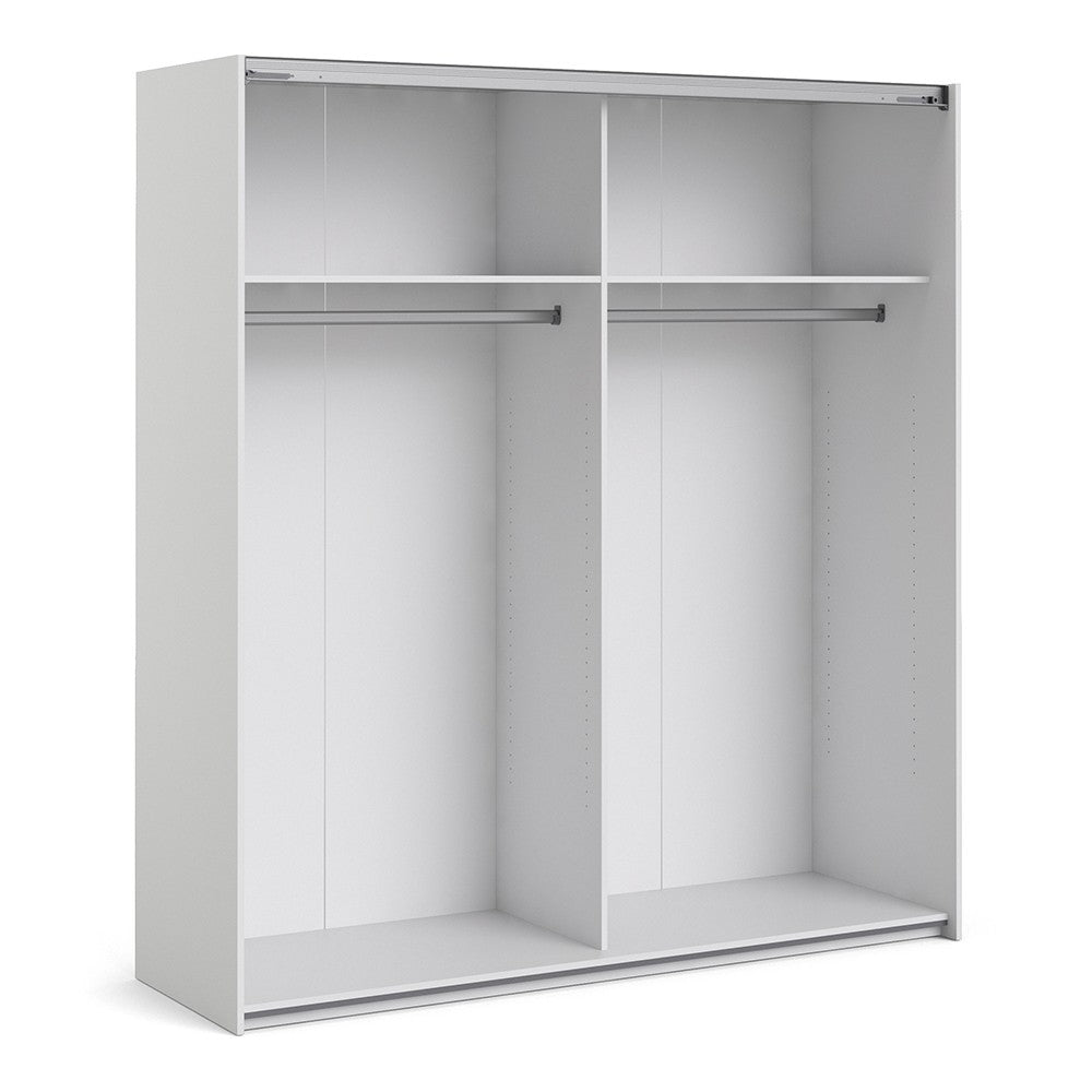 Verona Sliding Wardrobe 180cm in White with White and Mirror Doors with 2 Shelves - The Furniture Mega Store 