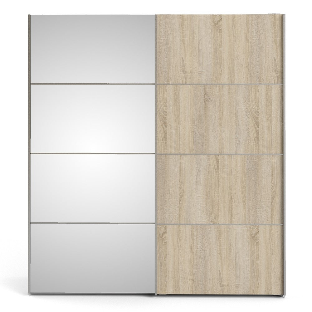 Verona Sliding Wardrobe 180cm in White with Oak and Mirror Doors with 2 Shelves - The Furniture Mega Store 