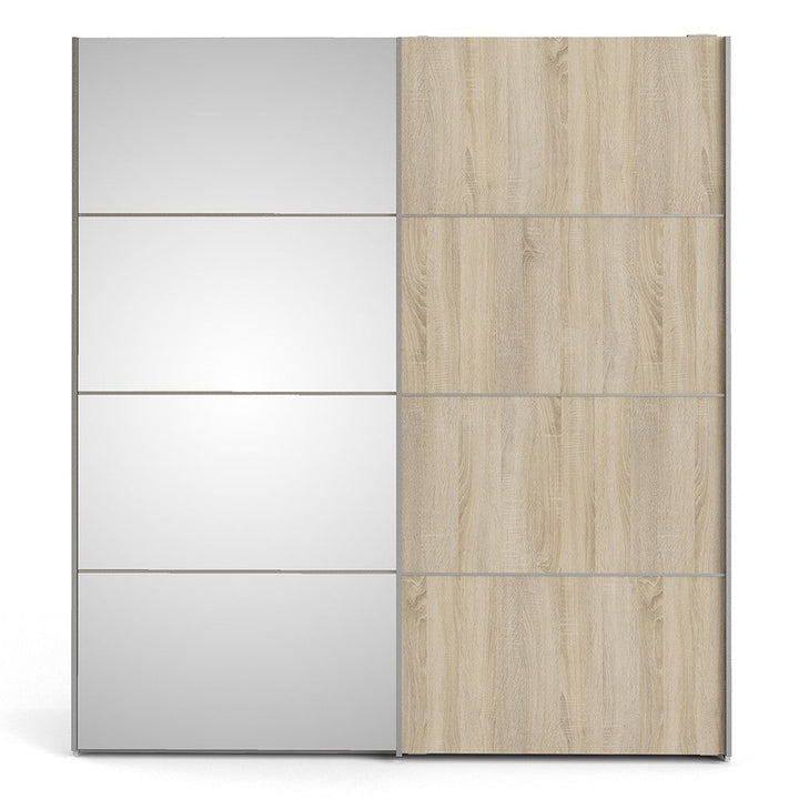 Verona Sliding Wardrobe 180cm in White with Oak and Mirror Doors with 2 Shelves - The Furniture Mega Store 