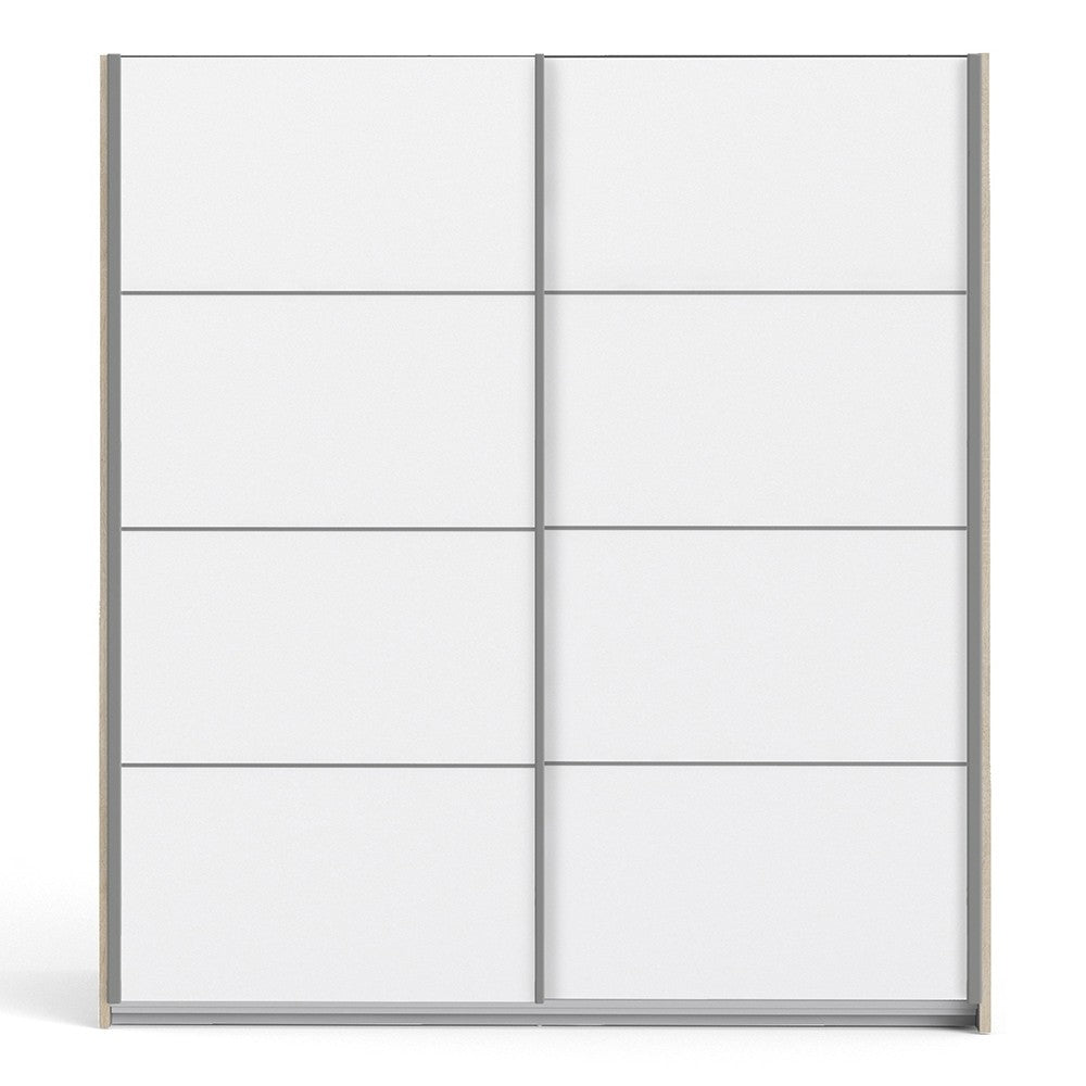 Verona Sliding Wardrobe 180cm in Oak with White Doors with 2 Shelves - The Furniture Mega Store 