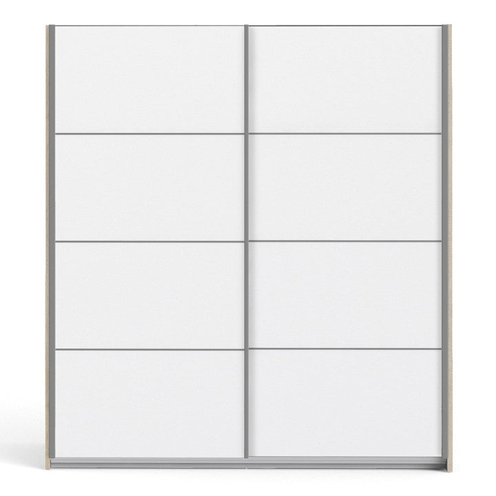 Verona Sliding Wardrobe 180cm in Oak with White Doors with 2 Shelves - The Furniture Mega Store 