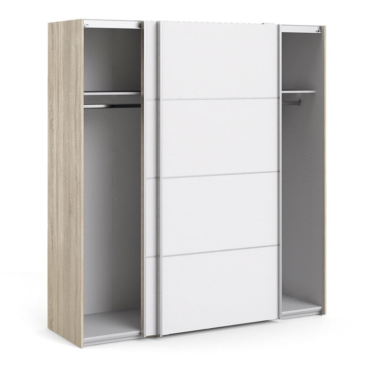 Verona Sliding Wardrobe 180cm in Oak with White Doors with 2 Shelves - The Furniture Mega Store 