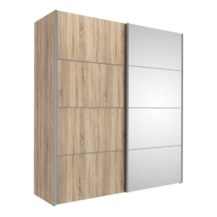 Verona Sliding Wardrobe 180cm in Oak with Oak and Mirror Doors with 2 Shelves - The Furniture Mega Store 