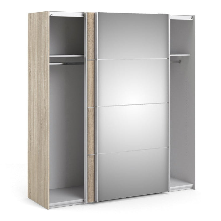 Verona Sliding Wardrobe 180cm in Oak with Oak and Mirror Doors with 2 Shelves - The Furniture Mega Store 