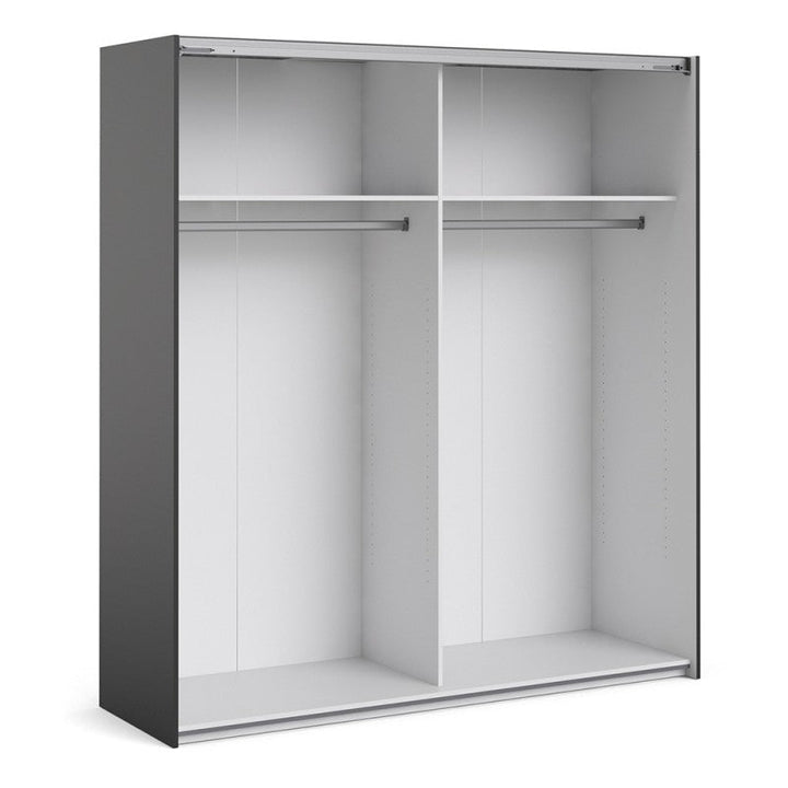 Verona Sliding Wardrobe 180cm in Black Matt with Black Matt & Mirror Doors & 2 Shelves - The Furniture Mega Store 