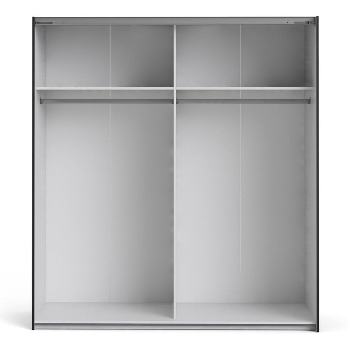 Verona Sliding Wardrobe 180cm in Black Matt with Black Matt Doors & 2 Shelves - The Furniture Mega Store 