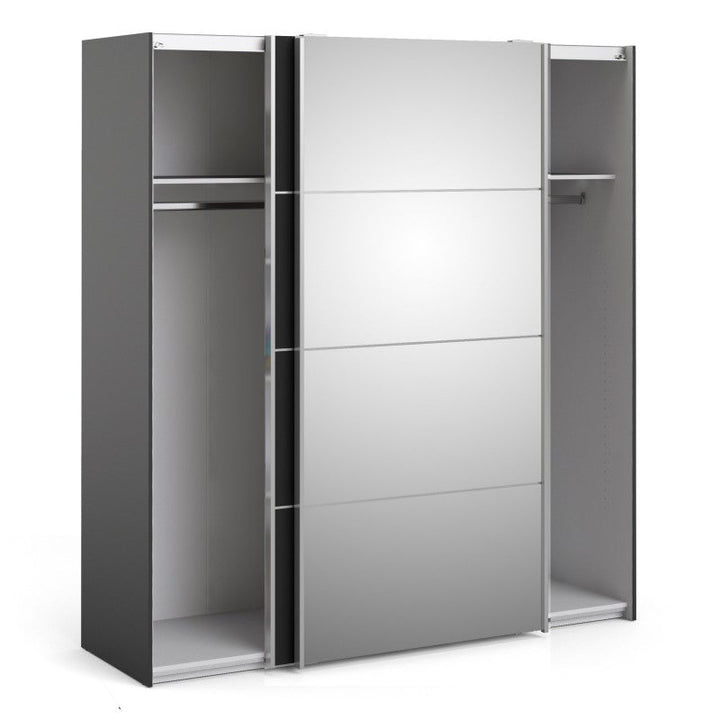 Verona Sliding Wardrobe 180cm in Black Matt with Black Matt & Mirror Doors & 2 Shelves - The Furniture Mega Store 