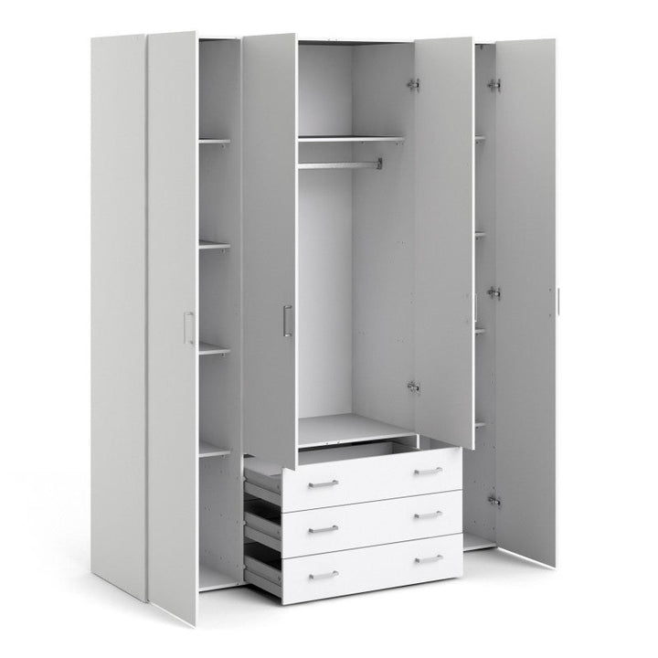 Space 4 Door 3 Drawer Wardrobe - White - The Furniture Mega Store 