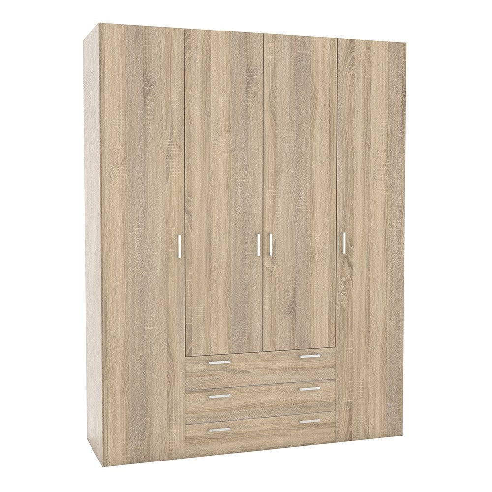 Space 4 Door 3 Drawer Wardrobe - Oak - The Furniture Mega Store 