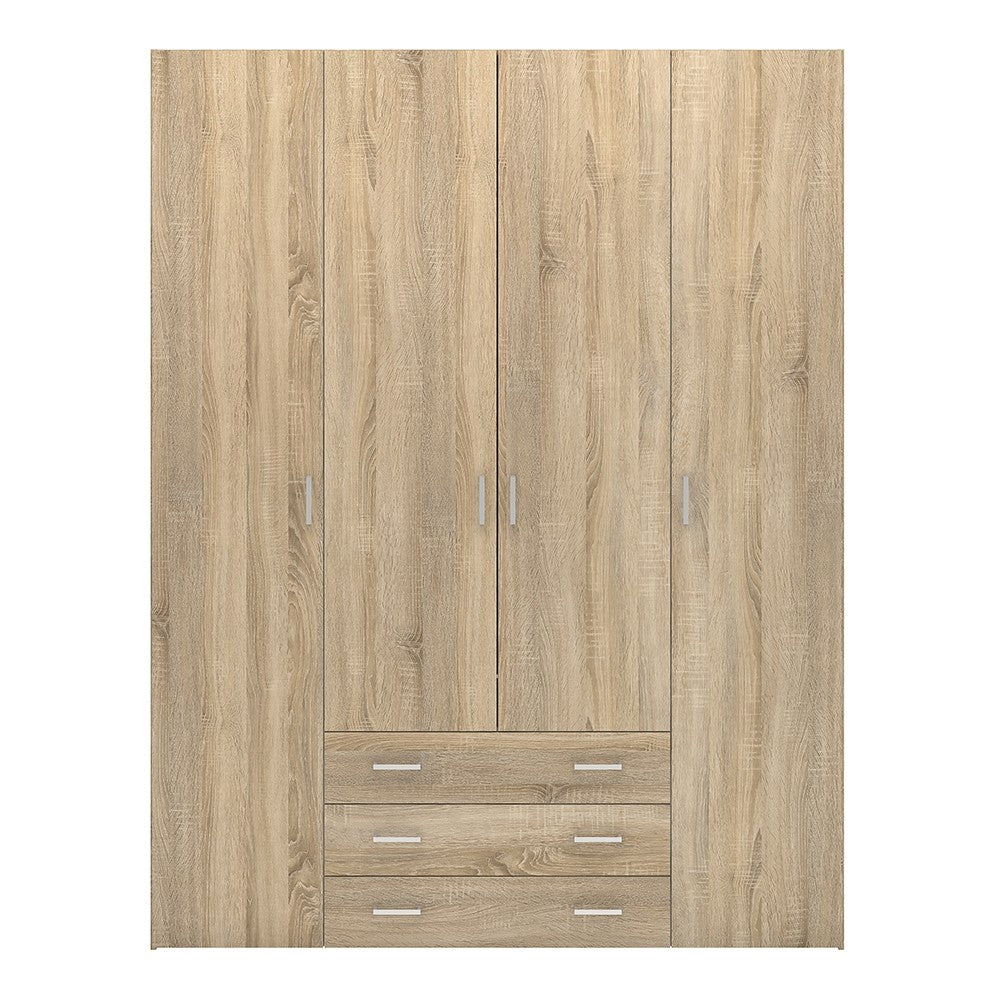 Space 4 Door 3 Drawer Wardrobe - Oak - The Furniture Mega Store 