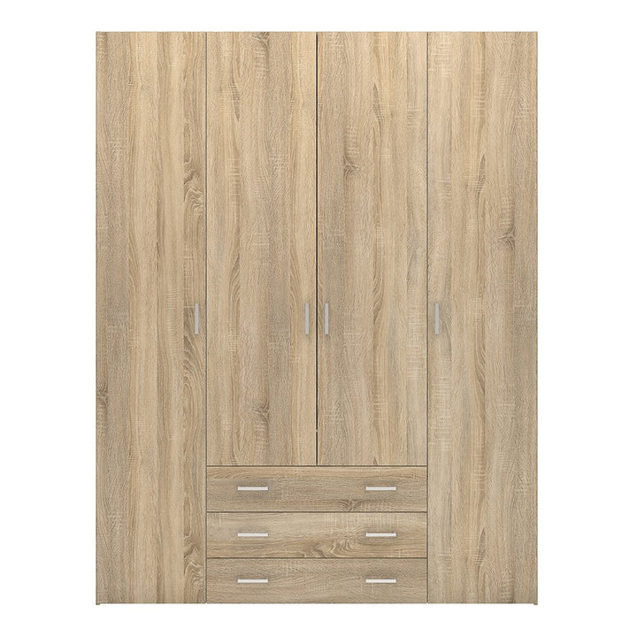 Space 4 Door 3 Drawer Wardrobe - Oak - The Furniture Mega Store 