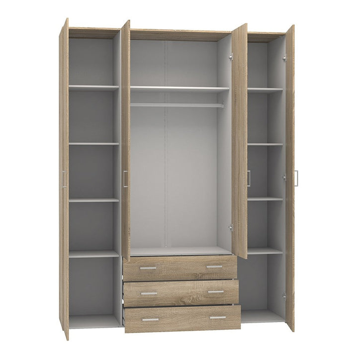 Space 4 Door 3 Drawer Wardrobe - Oak - The Furniture Mega Store 