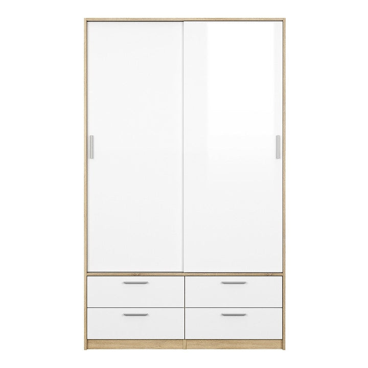 Line Wardrobe - 2 Doors 4 Drawers - Oak & White High Gloss - The Furniture Mega Store 