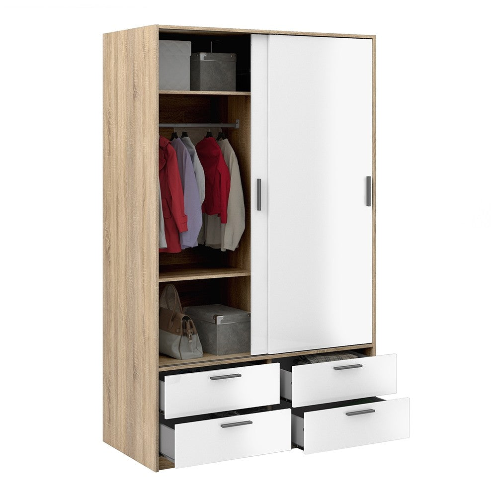 Line Wardrobe - 2 Doors 4 Drawers - Oak & White High Gloss - The Furniture Mega Store 