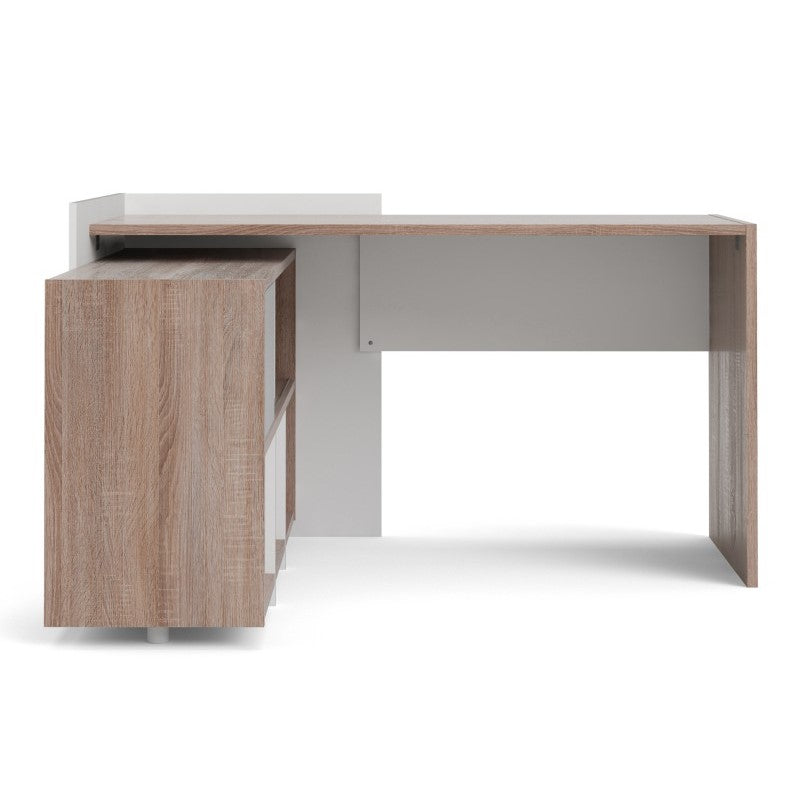 Unit Corner Desk with 6 Shelf Bookcase in White and Truffle Oak - The Furniture Mega Store 