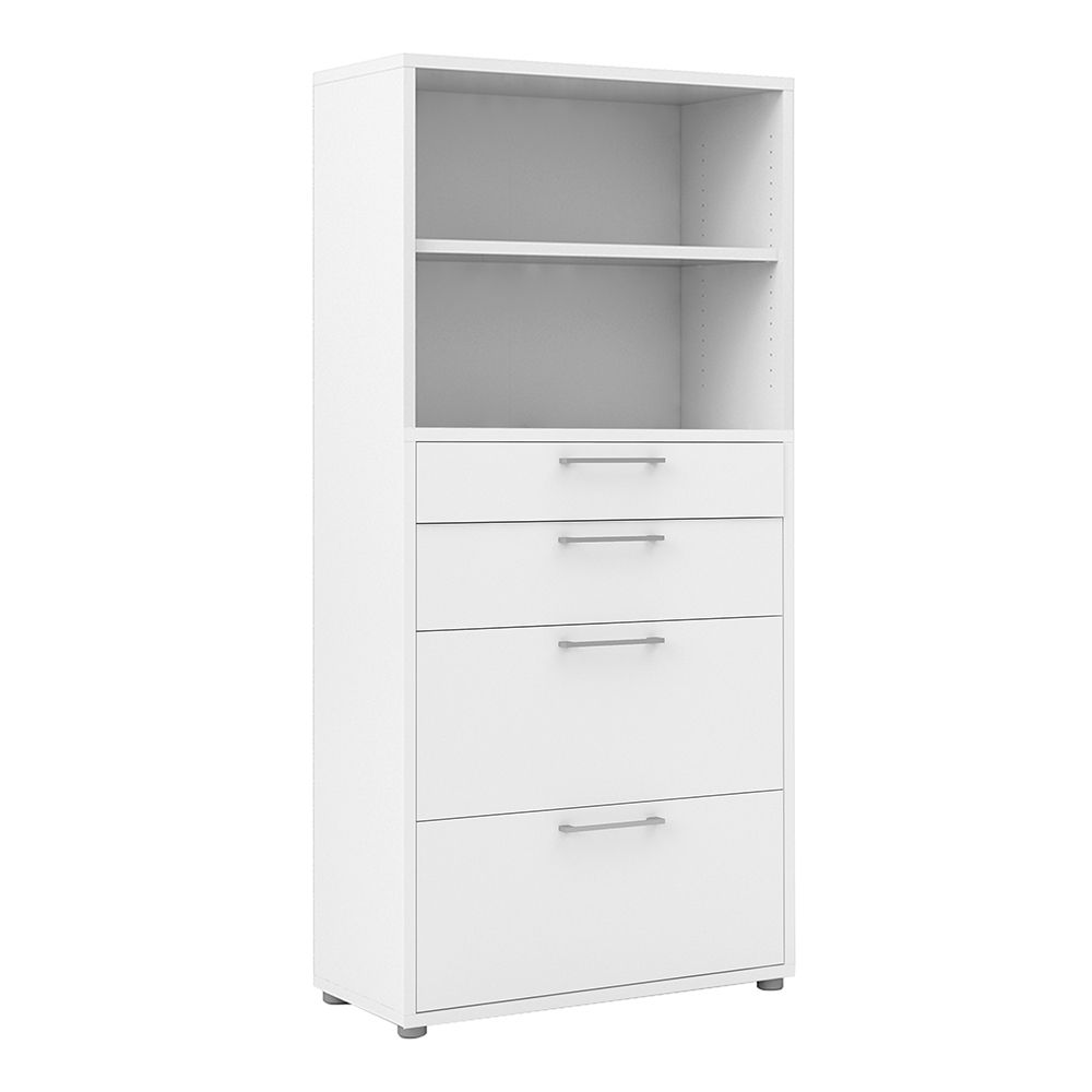 White Bookcase 1 Shelf With 2 Drawers & 2 File Drawers