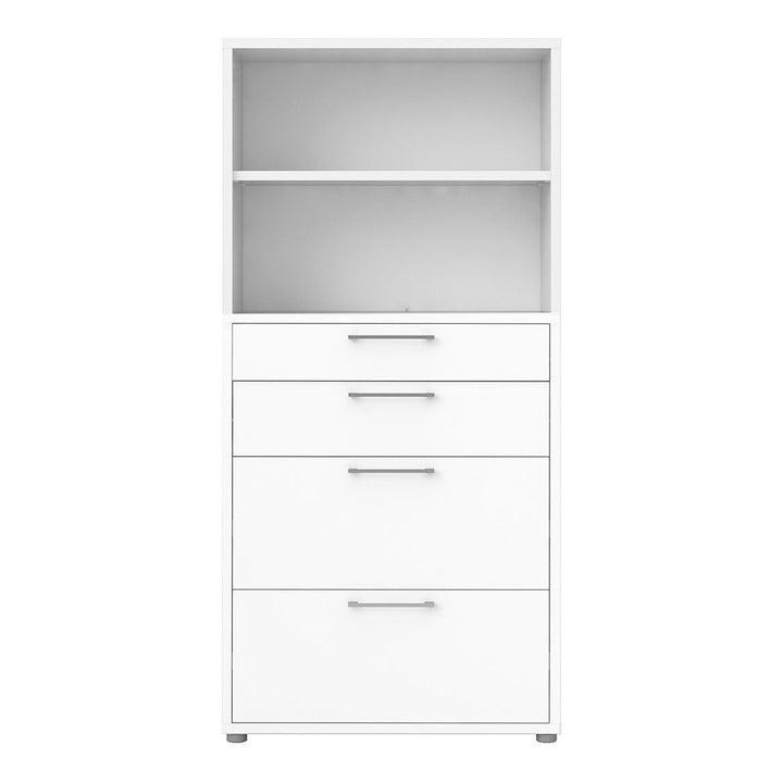 White Bookcase 1 Shelf With 2 Drawers & 2 File Drawers