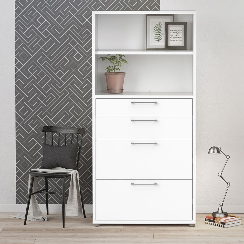 White Bookcase 1 Shelf With 2 Drawers & 2 File Drawers