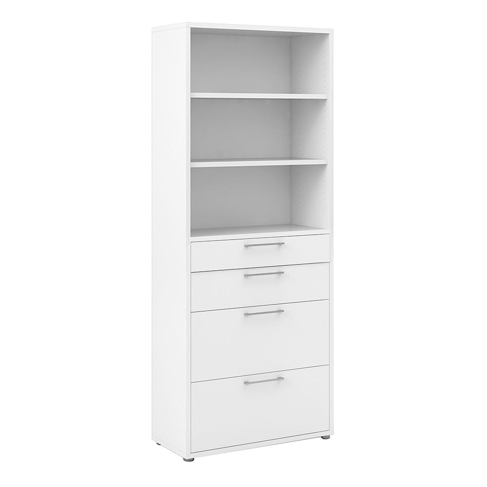 White Bookcase 2 Shelf With 2 Drawers & 2 File Drawers