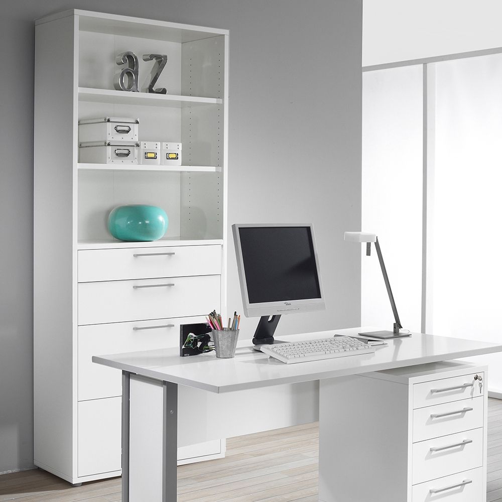 White Bookcase 2 Shelf With 2 Drawers & 2 File Drawers