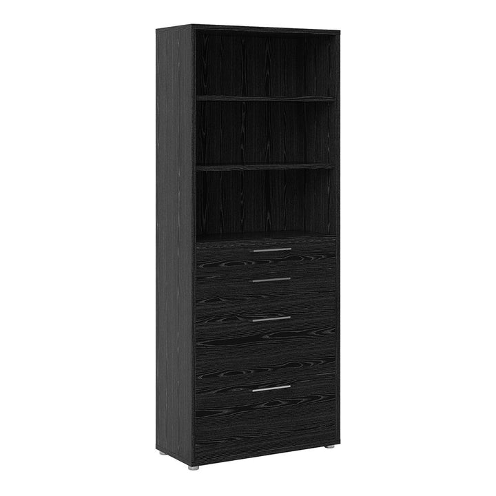 Black Woodgrain Bookcase 2 Shelf With 2 Drawers & 2 File Drawers