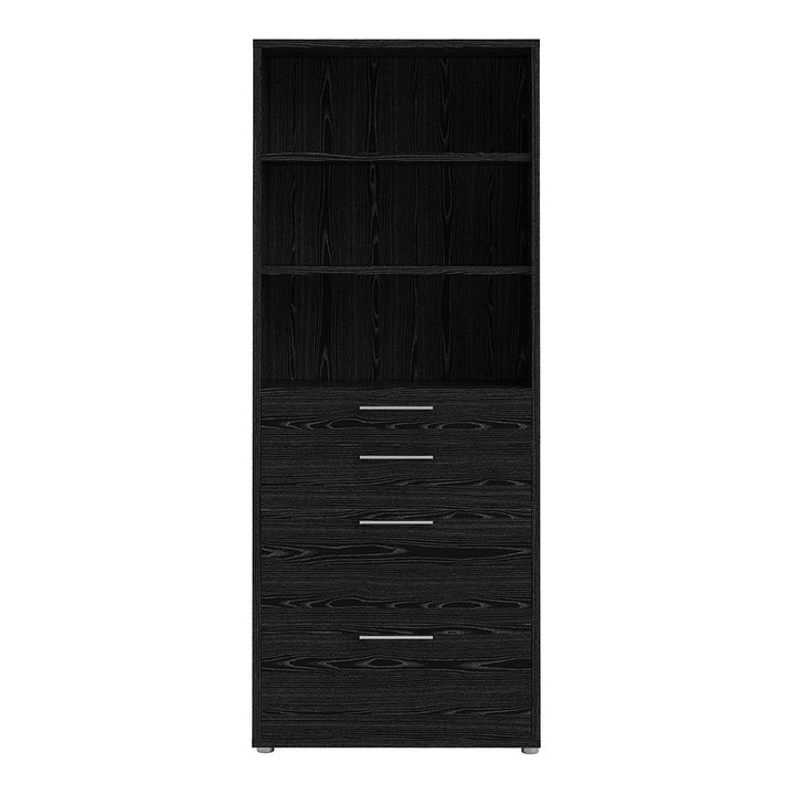 Black Woodgrain Bookcase 2 Shelf With 2 Drawers & 2 File Drawers