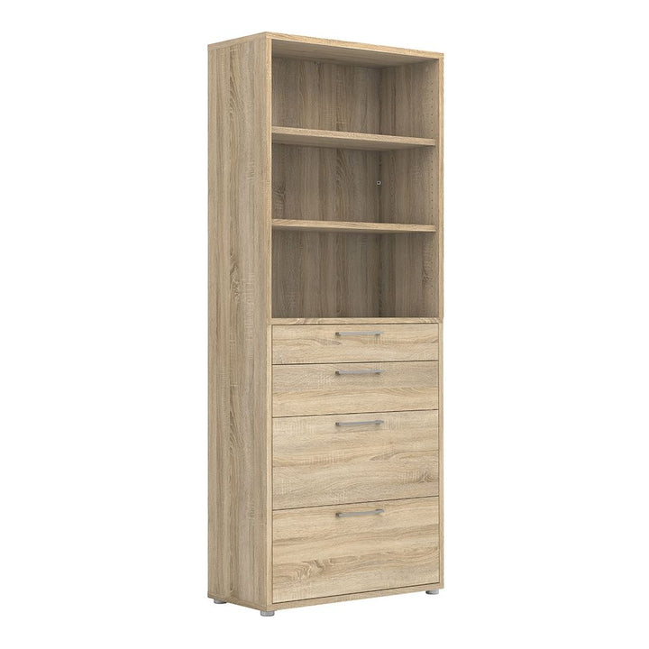 Oak Bookcase 2 Shelf With 2 Drawers & 2 File Drawers