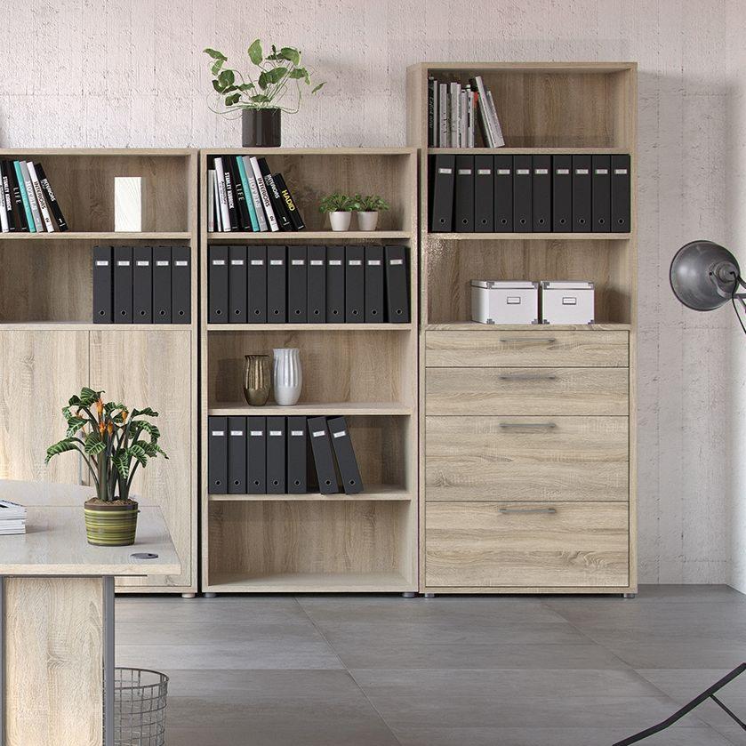 Oak Bookcase 2 Shelf With 2 Drawers & 2 File Drawers