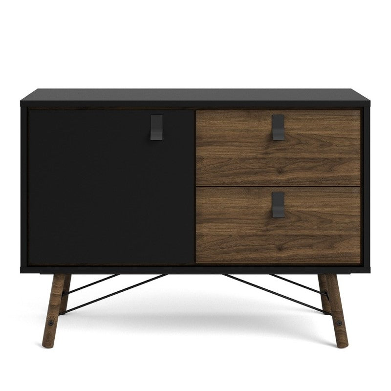 Rena 1 Door 2 Drawer Sideboard - Matt Black & Walnut - The Furniture Mega Store 